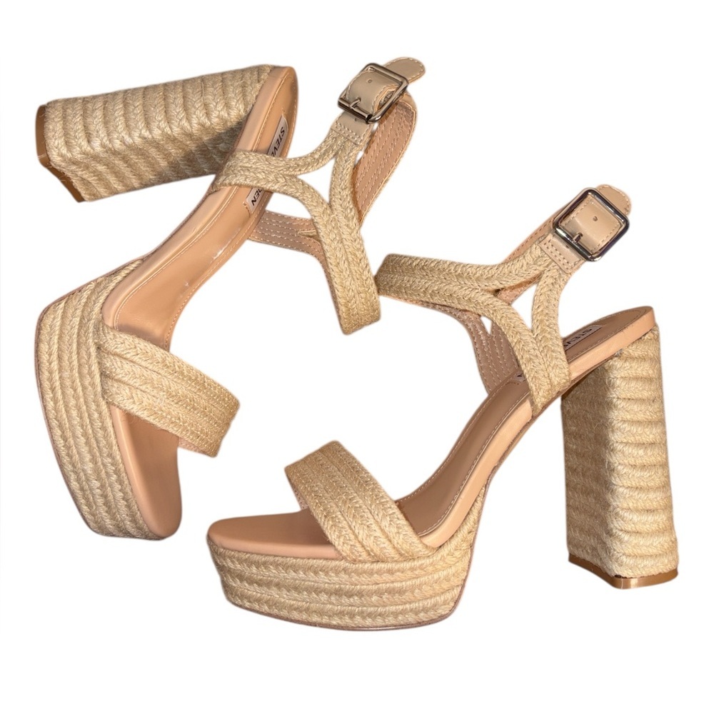 New Steve Madden Women’s Lombardo Woven Open Toe Plat Sandal Natural Sz 9M - Picture 7 of 11